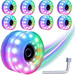 Tanzfrosch 8 Pack Roller Skate Wheels with Bearings Installed Quad Light Up Wheels for Double Row Skating and Skateboard 82A 32mm x 58mm