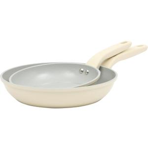 Gibson Home Barnsdall 2 Piece 8 & 10 Inch Aluminum Fry Pan Cookware Non-Toxic Ceramic Non Stick Frying Pan, Kitchen Egg Pan, Omelet Pan, Always Pan, Pots and Pans, Linen White, Induction Safe