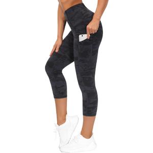 THE GYM PEOPLE Thick High Waist Capris Yoga Pants with Pockets, Tummy Control Workout Running Yoga Leggings for Women (XX-Large, Z-capris Camo)