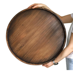 Round Ottoman Tray for Coffee Table Living Room Wood Serving Tray Large Wooden 24 Inches Rustic Brown