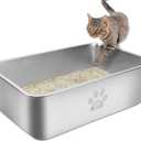 Stainless Steel Cat Litter Box High Side Cats Toilet Metal Kitten Litter Pan, Pet Cleaning Tool for Big and Small Cats, Rabbits, Splash-Proof and Non-Stick Cat Poop Box odorless 23.6"x15.7"x5.9" (L-23.6"x15.7"x5.9")