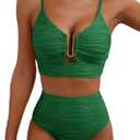 Herseas 2 Piece Bikini Set U-Wire Cutout Popular Swimsuit High Waisted Textured 2026 Summer Beach Swim Bathing Suits (XX-Large, Dark Green)