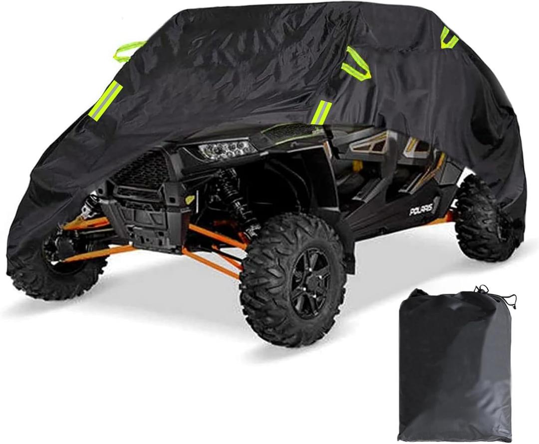 4-6 Seaters RZR UTV Covers Waterproof Outdoor,Heavy Duty Fadeless Oxford Cloth,Windproof All Weather Side by Side Covers Accessories for Polaris RZR Can-Am Yamaha Honda,157Lx59Wx71H Inches (Multi-Angle Reflective TapeGreen)