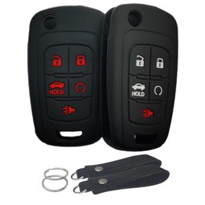 waymei Silicone Key Fob Cover Remote Keyless Case Protector Compatible with Chevrolet Chevy Malibu Camaro Cruze Limited Equinox Impala Limited Sonic Malibu Limited - 5 Buttons (Black + Pink)