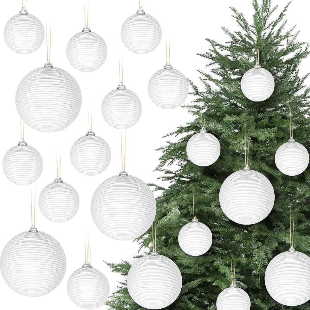 12 Pcs White Christmas Ball Ornaments Boho Decoration Farmhouse Jute Rope Hanging Balls Burlap Burlap Neutral Rustic Ornaments for Xmas Tree Wreath Garland Holiday Fireplace Decoration
