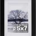 Egofine 5x7 Picture Frame Made of Solid Wood, Display Pictures 3.5x5/4x6 with Mat or 5x7 Without Mat Covered by Plexiglass for Table Top Display and Wall Mounting Photo Frame, Black