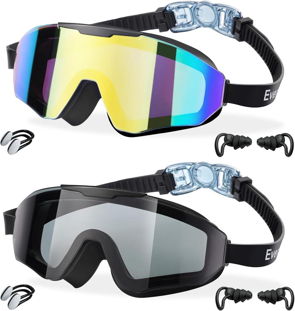 EverSport 2 Pack Kids Swim Goggles Age 8-16 Extra Silicone Layer, Swimming Goggles for kids Teen Youth Children Boys Girls (Gold/Mirrored & Black)
