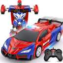 Febyhim Remote Control Car, One-Button Transform Toys Car, 2.4GHz RC Cars 1:18 Scale, 360 Degree Rotation Police Car Toy Transforming into Robot Toy for Boys Girl Kids 4-7 8-12 6-8, Birthday (Red)