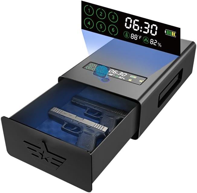 gun safeBiometric Gun Safe For Handgun with fingerprint, key and digital password 3 .Smart Handgun Safe for Home Bedside Nightstand Car for 2 pistols