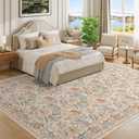 DUKINO 9x12 Area Rug for Living Room, Vintage Floral Washable Rug, Beige