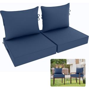 Deep Seat Patio Cushions 24 x 24 Inch Waterproof Outdoor Chair Cushions Set of 2 Loveseat Cushions for Outdoor Furniture 5'' Thick Patio Furniture Cushion with Handle Straps, Dark Blue