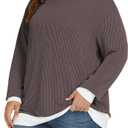 VISLILY Womens-Plus-Size-Tops Trendy Color Block Long Sleeve T Shirts Casual Loose Tunics Cute Knit Crewneck Blouses XL-5XL (XXL)