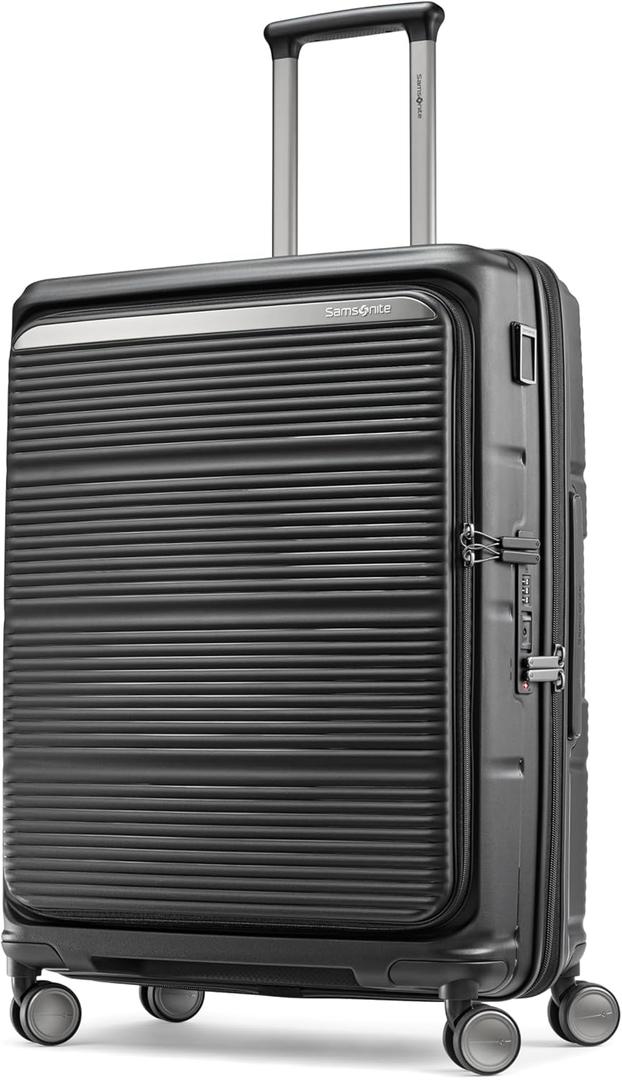 Samsonite Paralux Medium Checked Luggage - Innovative Design - Quick Access Front Pocket - Dual Suspension Wheel Technology - TSA Lock - Expandable - Includes Removable Packing Cubes - Black