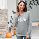 MNLYBABY Halloween Cat Sweatshirt Women Funny Cat Ghost Graphic Shirt Gifts Spooky Long Sleeve Crewneck Shirt Tops (Gray)