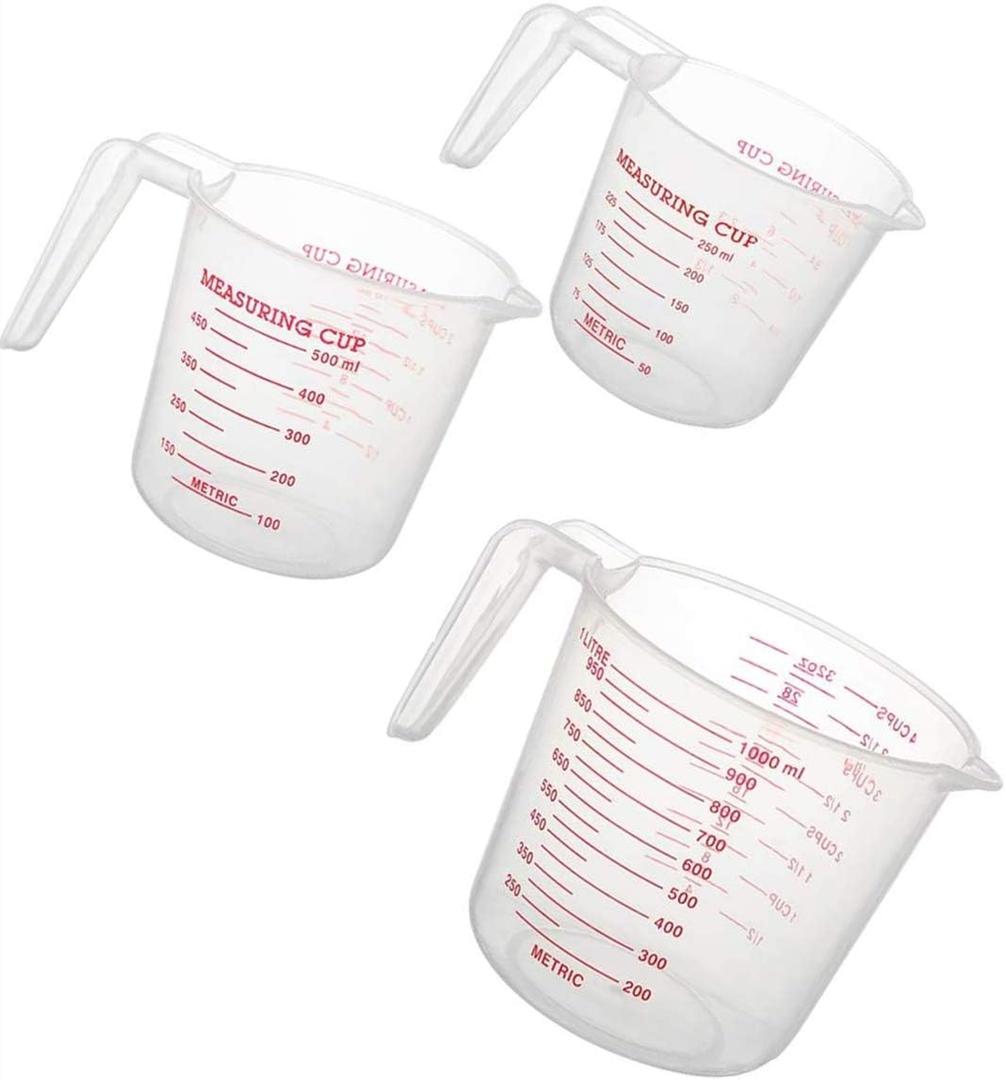 Plastic Measuring Cup Set,3Pcs BPA Free Plastic Clear Heat-resistant with Angled Grip and Spout Stackable Liquid Measuring Cup for Kitchen Use
