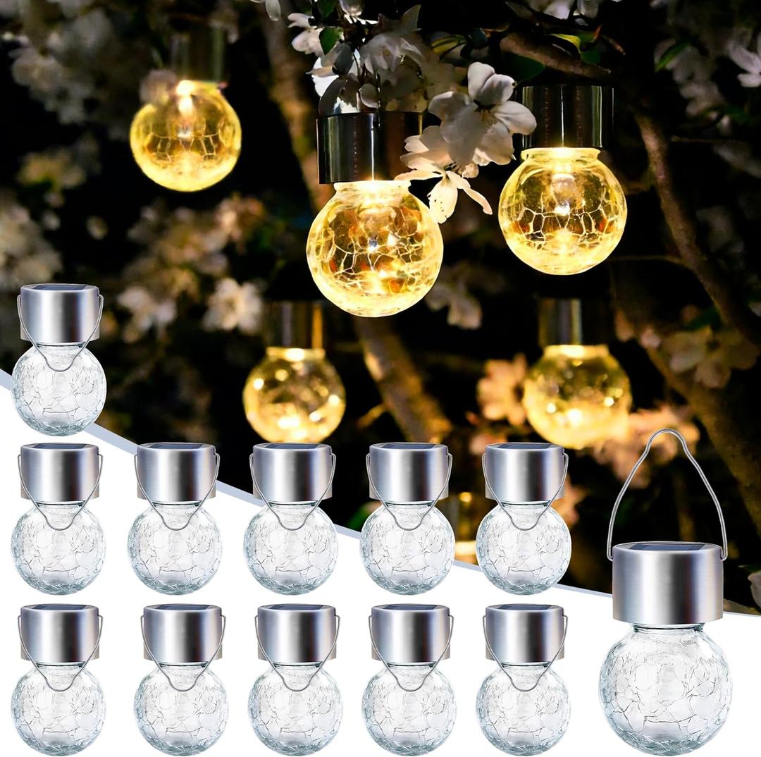SOLPEX 12 Pack Hanging Solar Lights Outdoor,Solar Outdoor Lights Decorative, Solar Powered Waterproof Light, Hanging Globe Light for Garden, Yard, Patio, Lawn, Flower Bed(Warm White)