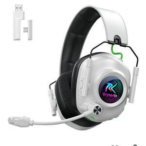 Wireless Gaming Headset with Noise Canceling Microphone for PC, PS5, PS4, Switch, Mac, 2.4 GHz Wireless & Bluetooth 5.4 Gaming Headphones, Cool RGB Lighting, 50Hr Battery, 50mm Drivers(White Black)