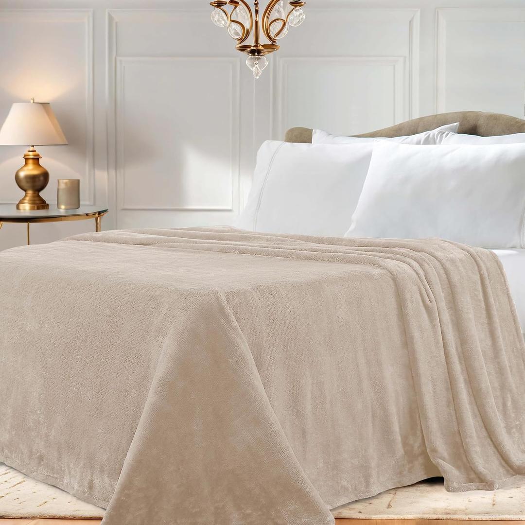 Superior Classic Solid Fleece Blanket, Thick, Cozy, Warm Blankets, Velvety Soft Plush Bedding and Sofa Throw, Cute Bedroom Decor, Fuzzy Cover, Medium Weight Comfort Essentials, King, Linen
