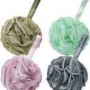 The Snap Pouf! Mesh Bath Loofah sponges in Earth Tone Colors. 4 Pack
