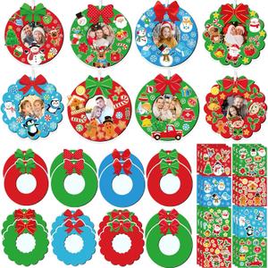 Dianelhall 24 Sets Christmas Picture Frame Craft Kit Xmas Wreath Photo Crafts Christmas Picture Frames Gift with Santa Stickers for Classroom Xmas Holiday Party Activities(Colorful Wreath)