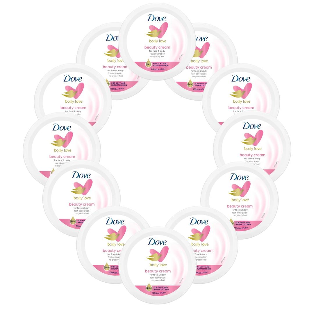 Dove Nourishing Body Care, Face, Hand, and Body Beauty Cream for Normal to Dry Skin Lotion for Women with 24-Hour Moisturization, 12-Pack, 2.53 Oz Each Jar (2.53 Ounce (Pack of 12))