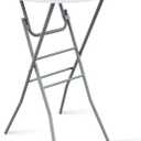 28 Round Folding Bar Table, High Top Cocktail Table with Locking Mechanism, HDPE Waterproof Stain-Resistant Top, Indoor Outdoor Patio Garden Party, White, 1 PCS
