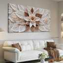 ORKARLUMENT Boho Floral Wall Art White and Brown Canvas Prints 24"X48"