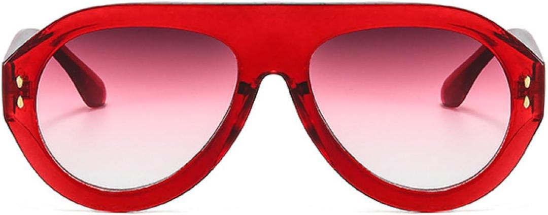 Popular Fashion Pilot Sunglasses Women Shades UV400 Retro Rivets Decoration Gradient Trending Men Round Sun Glasses (Red)