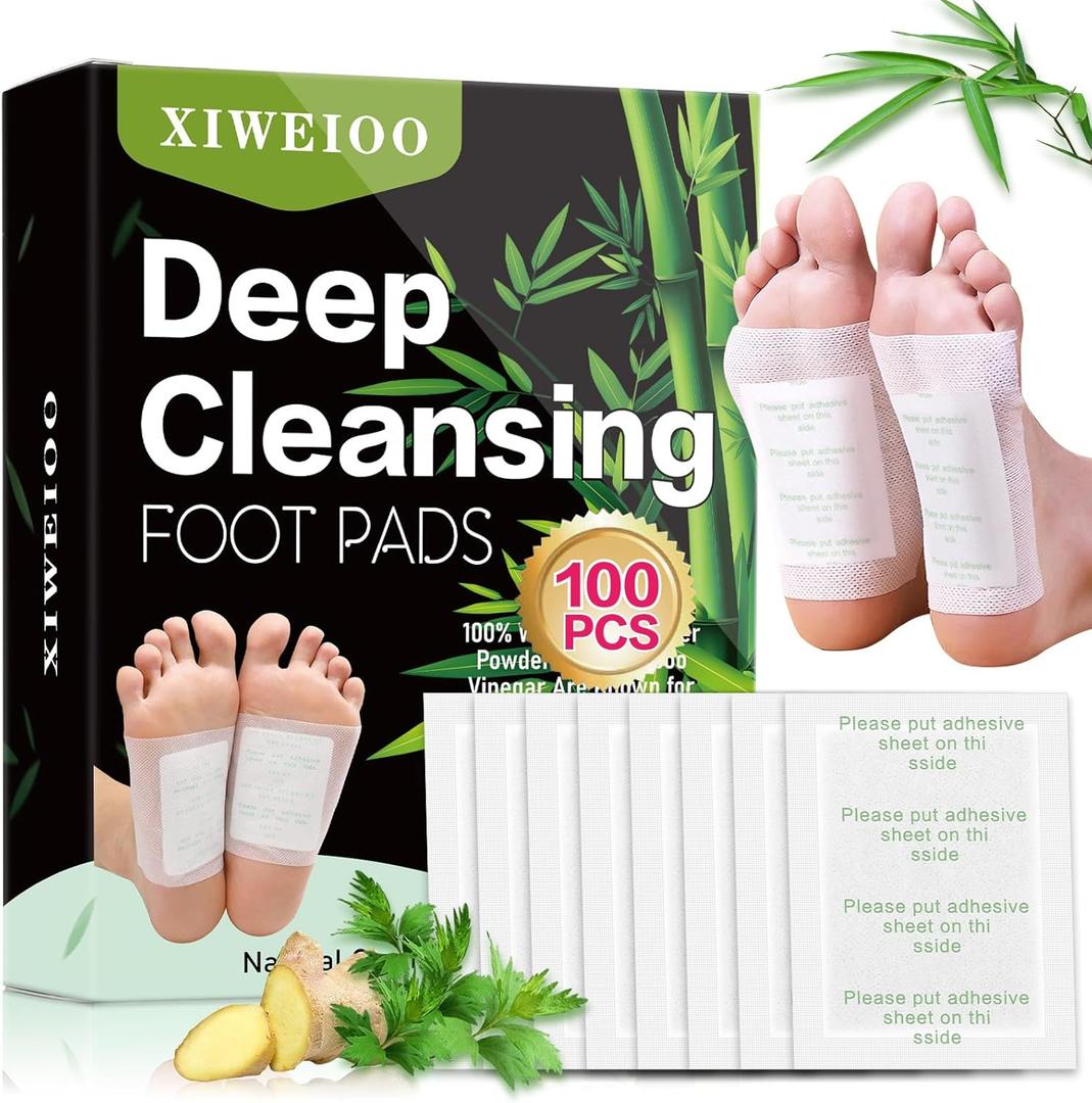 100 Pack Foot Pads, Ginger Oil Bamboo Charcoal, Foot Care Patch Message Deep Cleansing for Stress Relief, Better Rest, Feet Health Patches, Relaxing Muscles Christmas Gifts for Women