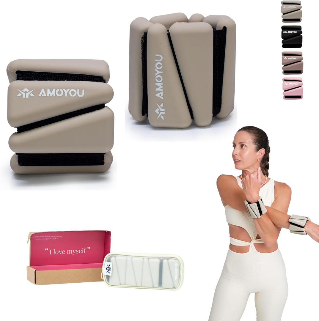 AMOYOU Wrist & Ankle Weights for Women  2 lb Ankle Weights (Set of 2, 1 lb Each) | Arm Weights for Women | Leg Weights for Walking, Yoga, Cardio & Strength Training (Beige)
