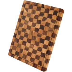 Acacia Wood Cutting Boards for Kitchen, Checkered Chopping Board with Juice Grooves & Handles, Large Butcher Block Serving Tray with NonSlip Feet, 20" x 15" x 1.5"