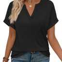 WIHOLL Womens Blouses Spring Tops Short Sleeve Shirts Dressy Casual Summer Vacation Fashion Clothing 2026 (Black, L)