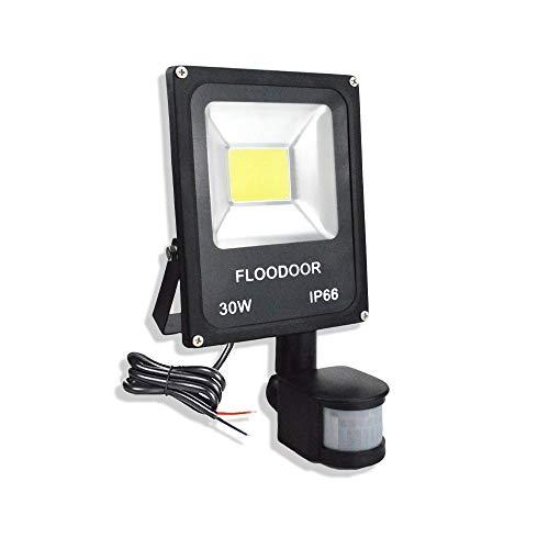 Floodoor 30W LED Motion Sensor Light Outdoor Safety Waterproof 12-24V AC/DC IP66 Super Bright Floodlight, 6000K, Daylight White, 150W Bulb Equivalent, 2700LM, PIR Intelligent Sensor Light (No Plug)