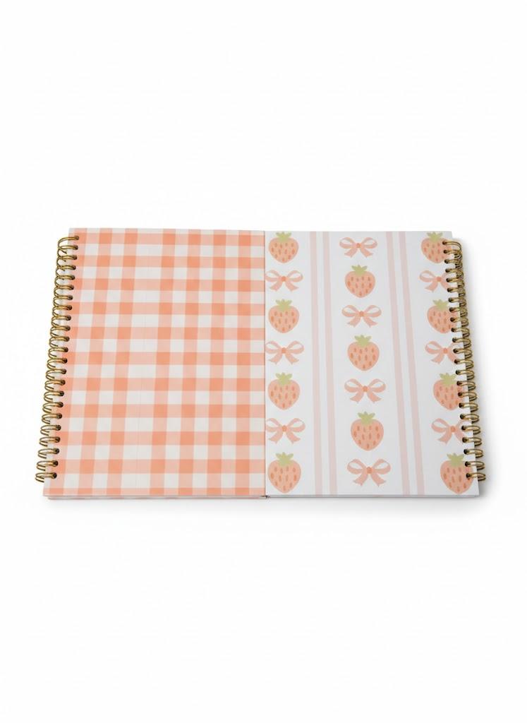 2 Pcs Pink Strawberry Bow Spiral Notebook, Cute Preppy Spiral Journal Notebook for Women Friend Girls, 160 Pages Trendy Hardcover Journaling Notebooks for Home Office Writing Aesthetic Notebooks