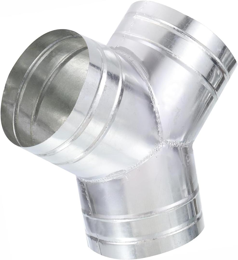 TOP-VIGOR 6" Inch to 6" Inch Y Shape Duct Splitter, 90 Degree Dust Fitting Adapter, 3 Way Duct Hose Connector, Galvanized Steel Branch for Exhaust Fan, Dryer Vent Hose, Industrial HVAC Ventilation