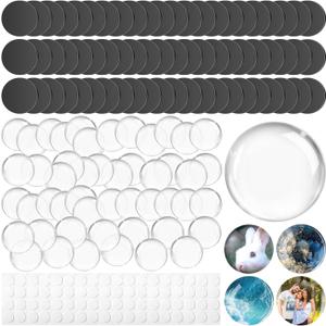 Aertiavty 200 Pcs Fridge Magnets Making Kit, 2 Inch Glass Magnets for Refrigerator, Locker, Whiteboard, Office, Kitchen, Decorative Magnet (100 Round Magnet+100 Glass+Clear Adhesive Dots)