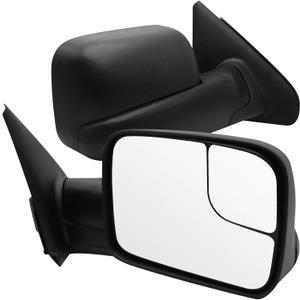 Towing Mirrors Compatible for 2002-2008 Dodge Ram 1500, 2003-2009 Dodge Ram 2500 3500, Manual Adjustment Glass, Manual Folding, Black Housing (Pair Set)