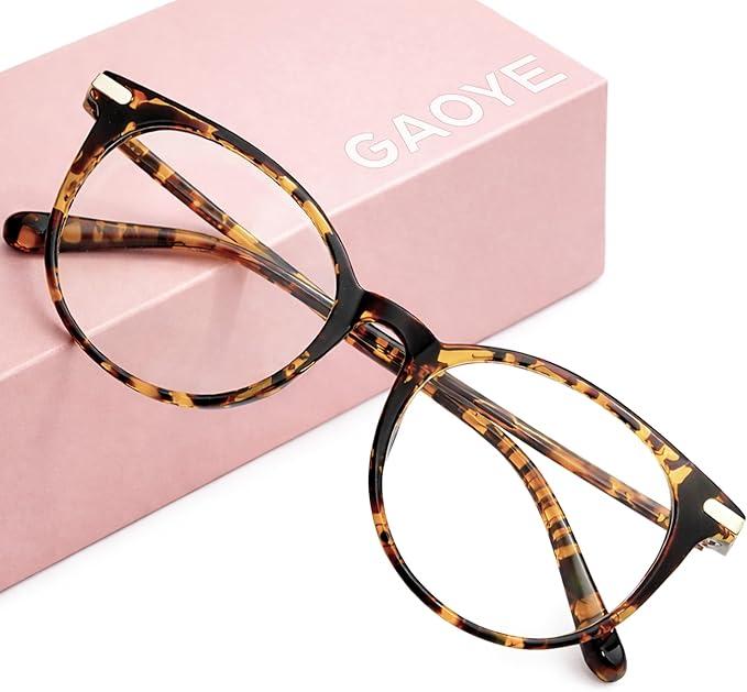 Gaoye Blue Light Blocking Glasses, Retro Round Eyewear Frame Anti Eyestrain Computer Glasses for Women Men (Tea Leopard/Transparent Lens)