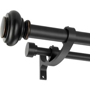 Double Curtain Rods 36 to 72 Inches with Solid Aluminum Alloy Brackets, 1 Inch Adjustable Drapery Rod, Heavy Duty Dual Curtains Rod for Window, Sliding Door, Bedroom Decoration, Matte Black