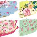 Dandat 100 Pcs Floral Tea Party Napkins 3 Ply Disposable Vintage Flower Guest Napkins Scalloped Tea Party Dinner Table Paper Towels for Birthday Baby Shower Wedding Decor Supplies(Classic Styles)