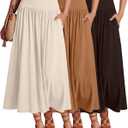 Ficerd 3 Pack Maxi Long Skirts for Women | Ankle Length, High Waisted, Pleated, Flowy, a Line, Summer, Casual Skirts, with Pockets, Vacation, Work, Daily Wear, Soft