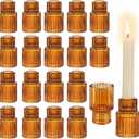 Glasseam Glass Candle Holder for Candlesticks: 20PCS Amber Candle Holders for Taper Candles Small Fall Candle Stick Holders Bulk for Table Wedding Centerpiece Christmas Halloween Living Room Decor