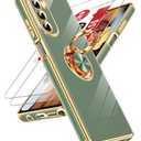 LeYi for Moto G Stylus 5G 2022 Case: with Tempered Glass Screen Protector [2 Pack] 360° Rotatable Ring Holder Magnetic Kickstand, Plating Rose Gold Edge for Moto G Stylus 5G 2022 Case, L-Green