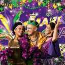 Mardi Gras Backdrop Masquerade Carnival Dancing Dress-up Photography Background Wedding Bachelorette Mardi Gras Party Decoration Banner Supplies (94x70inch(8x6FT))