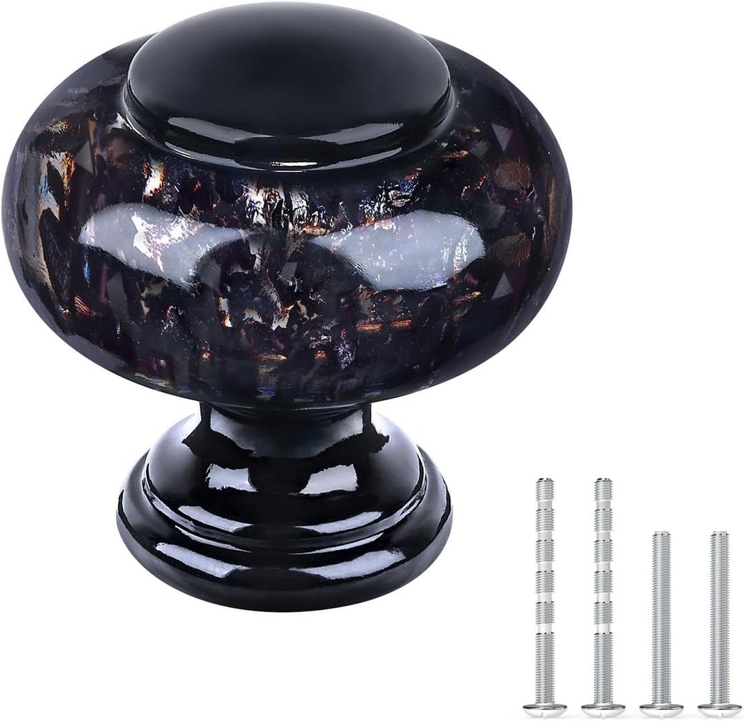 4 Pack Dresser Knobs, Black Kitchen Crystal Cabinet Drawer Knobs, 1-3/8 Inch(36mm) Vintage Decorative Round Knobs Pulls, Easy to Install