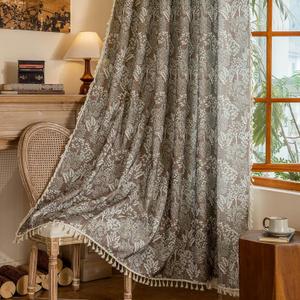 OYX Floral Curtains 84 Inch Length 2 Panels for Living Room, Bedroom Light Filtering Drapes, Farmhouse Vintage Country French Tassels for Boho Pattern Rod Pocket Aesthetic Home Decor Window Treatments