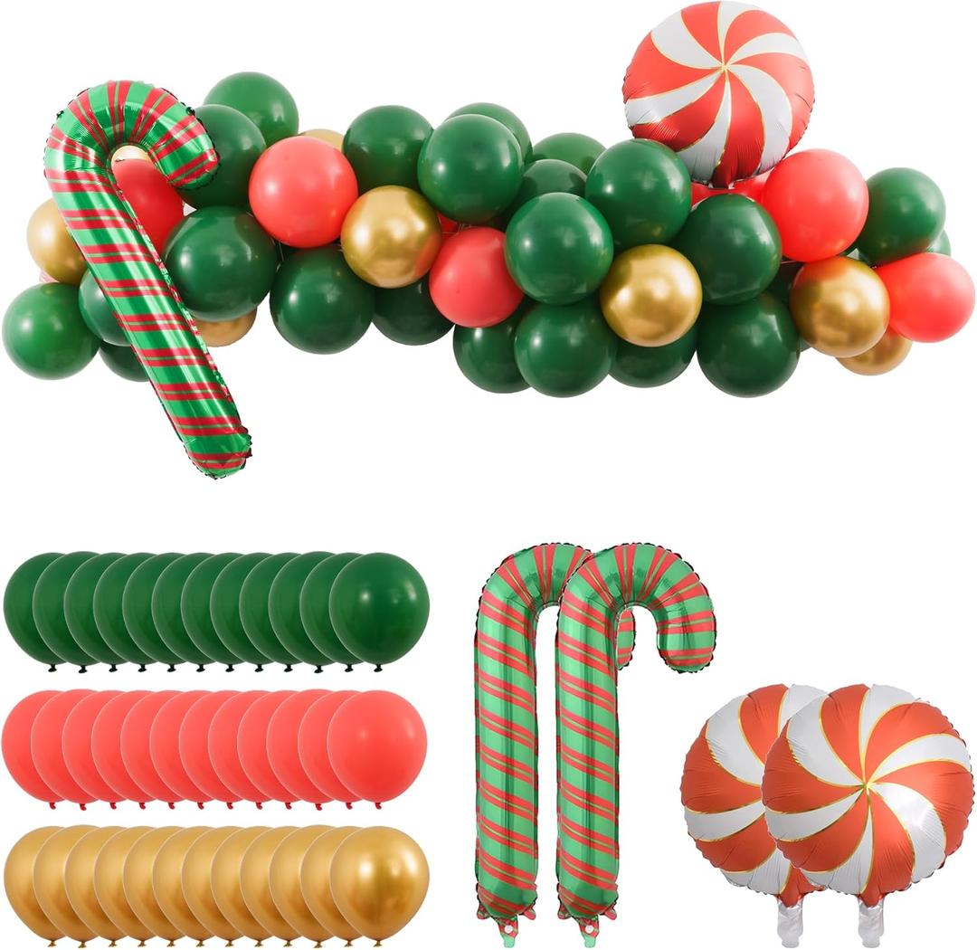 69 Pcs Christmas Balloon Garland Arch Kit - Vintage Red Green Gold Metallic Latex Balloons, Candy foil Balloons Arch for Xmas Party Decorations, Harvest Festival, Birthday, Entryways