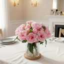 florisso Light Pink Rose Artificial Flowers - 13 Branches Faux Roses for Vase Decor, Wedding Centerpieces & Living Room Accents (Silk Artificial Roses)