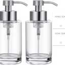 Foaming Soap Dispenser Set, 12 Oz Glass Hand Soap Dispenser with 304 Rust Proof Stainless Steel Pump, Waterproof Labels, for Bathroom Decor Kitchen College Dorm, Clear Silver Pump 2 Pack