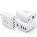 3 Pack 65W GaN Type C Wall Charger Block,6-Port Fast Charging Block,PD USB C Plug Adapter+QC Plug Compatible with Apple iPhone 17/17 Air/16E/16Pro Max/16Plus/16/15/14/13/12/11/XS Max,iPad Pro,AirPods (White)